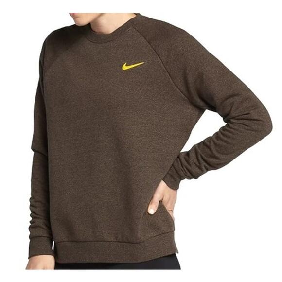 Nike Dri-Fit Dry Women's Long Sleeve Training Top Dark Obsidian/Heather Brown S - Picture 1 of 11